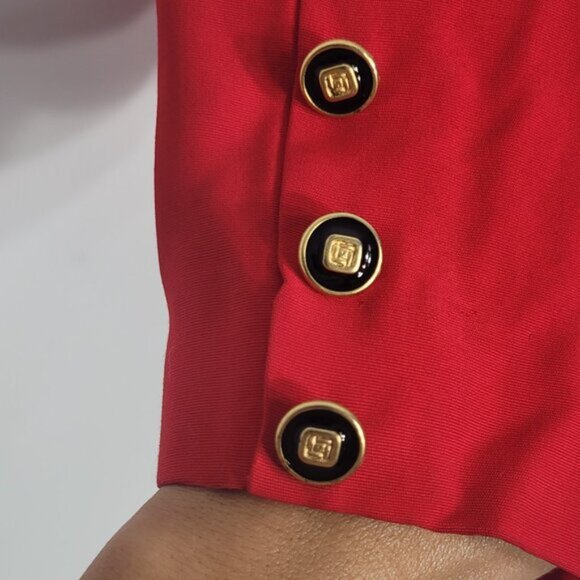 Sophisticate Vintage Red Open Front Cropped Gold Buttons Blazer Jacket Plus Size - Picture 2 of 8